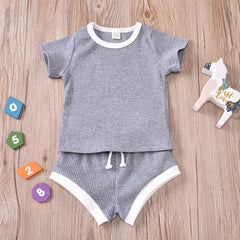 Newborn Baby Girl Boy Clothes Short Sleeve Solid Color T-Shirt Shorts Set 2Pcs